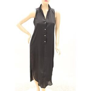 Sleeveless Maxi Dress Lagenlook Womens Size Small Black Shirt Tail Hem Lined USA